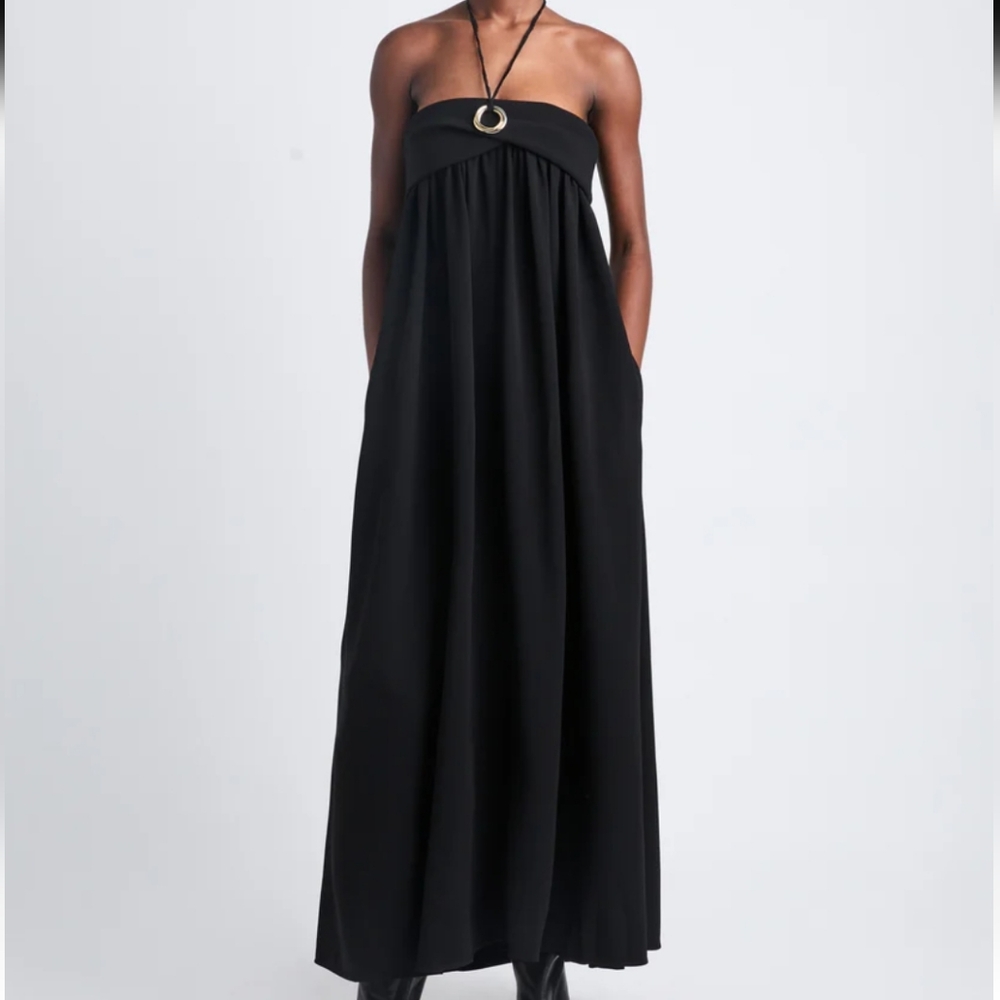 Proenza Schouler Matte Double Crepe Strapless Dress Long Maxi Black Formal